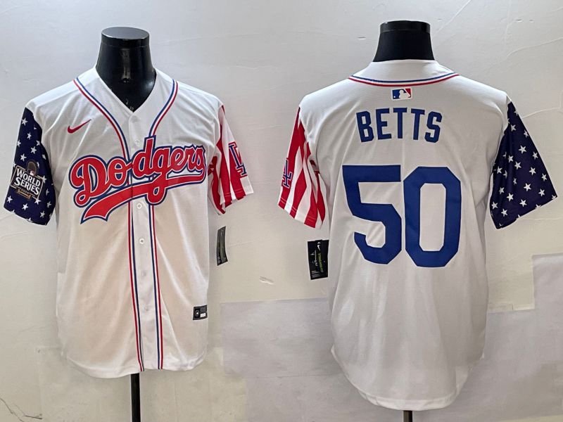 Men Los Angeles Dodgers #50 Betts White a generation of national flags Joint name 2025 Nike MLB Jersey style 7->women mlb jersey->Women Jersey